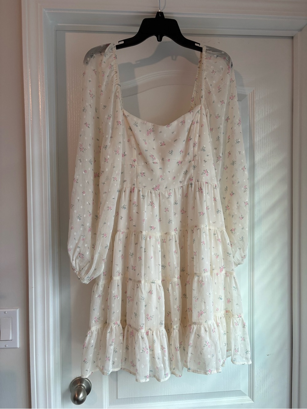 Altar'd State Cream Mini Dress with Pink & Green Floral Print